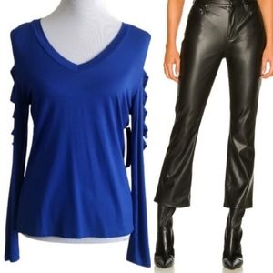 🆕️⬇️bebe Rhinestone Logo Cut Out Long Sleeve Top